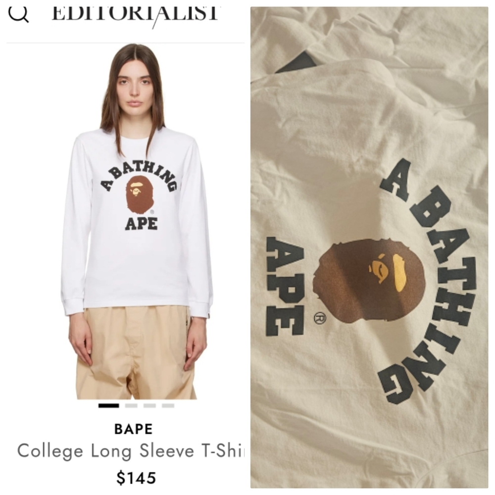 Nwot bathing Ape College Long Aleev D White Logo Shirt S